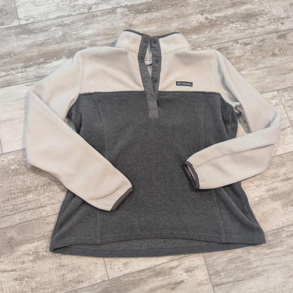 Columbia Two-Tone Fleece Snap Pullover - Gray & Cream
